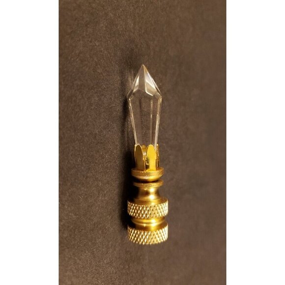 Crystal Lamp Finial Faceted Cone Shape Brass Base 2.5" Single - Picture 2 of 5